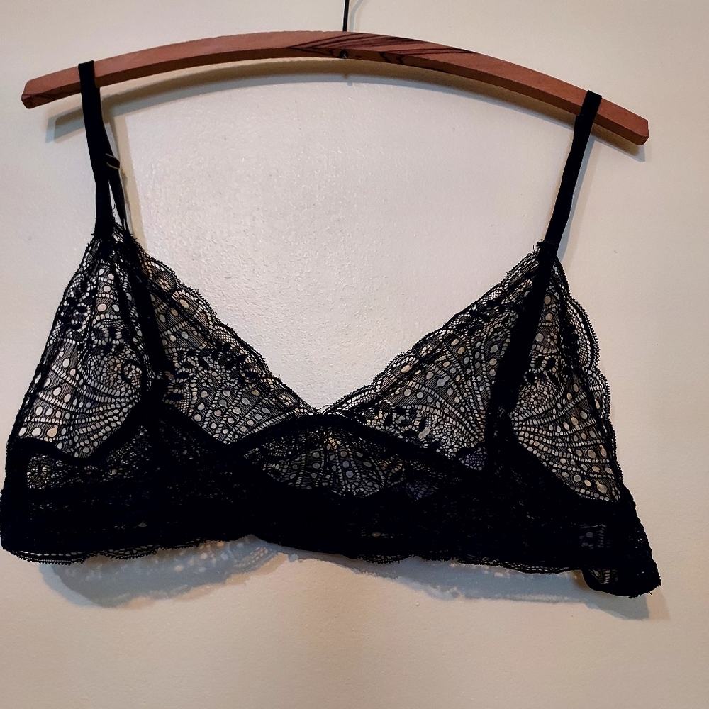 Mind Code black natural bralette Large Boho Goth Feminine Lacey Romantic